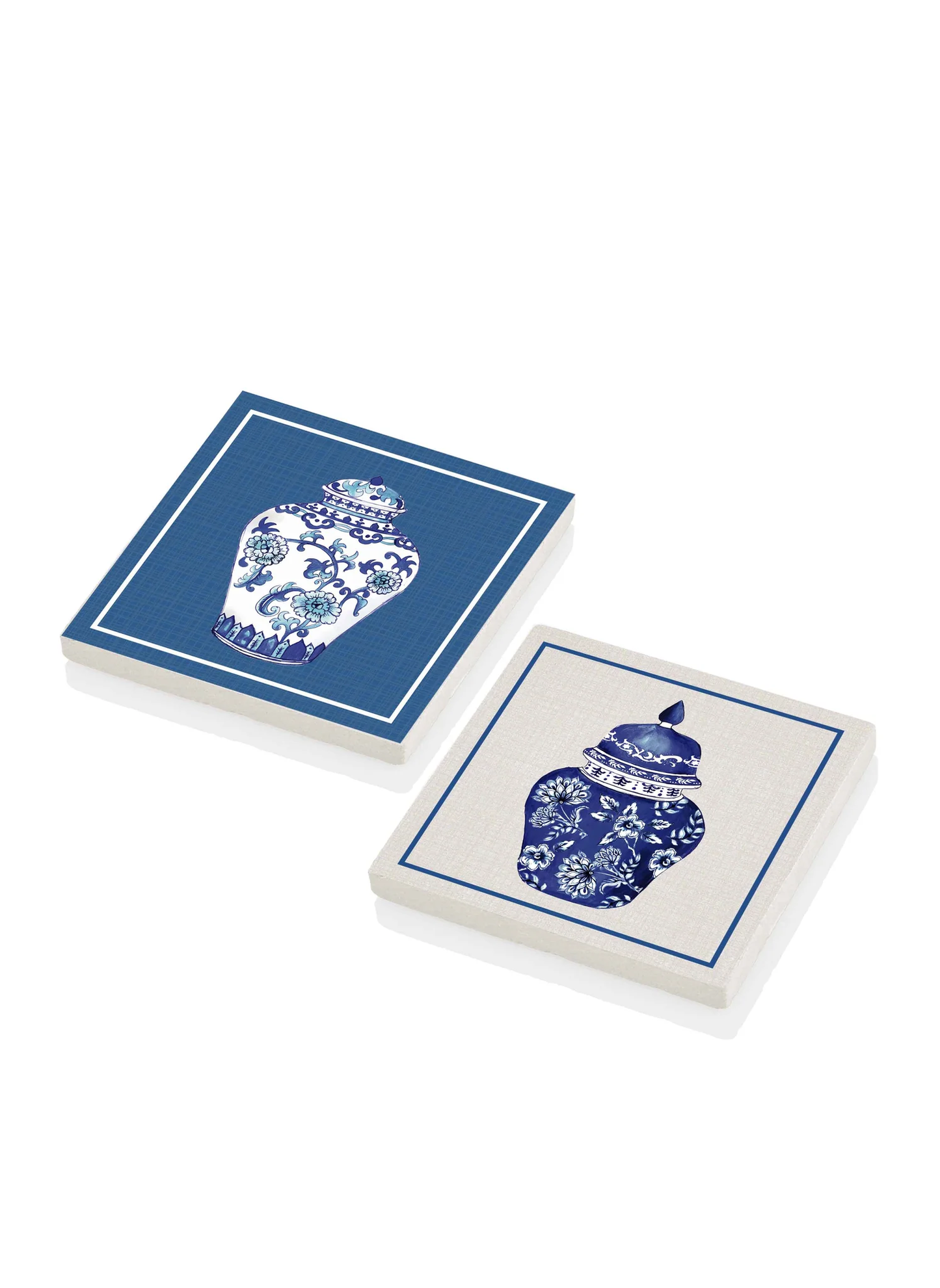 Vase Bleu Blanc Natural Stone Coasters, Set of 2