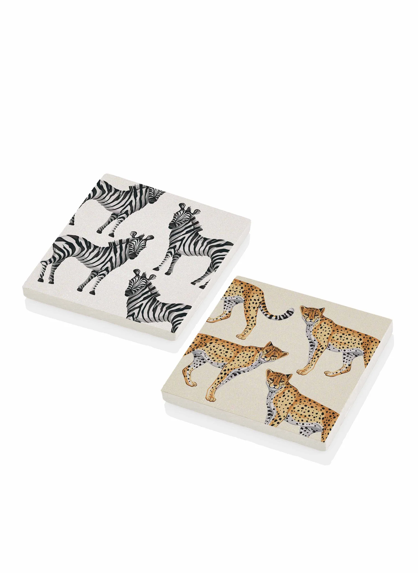 Zebra & Leopard Natural Stone Coasters, Set of 2