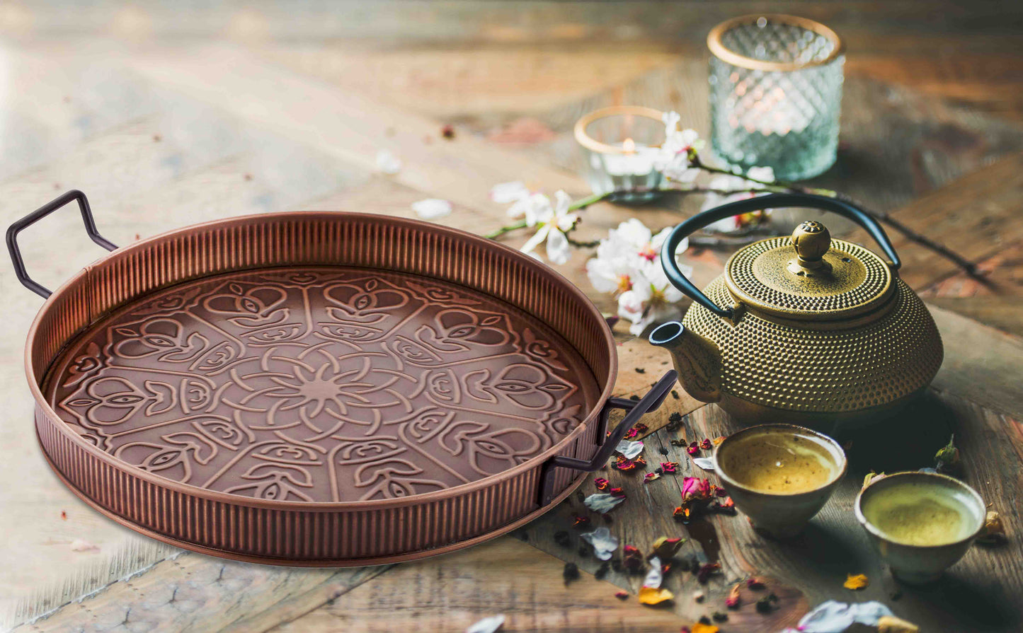 Copper Round Serving Tray (52 x 42 cm)